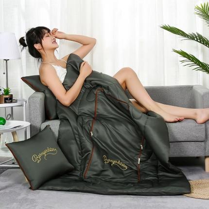 雷娜 2021新款轻奢刺绣系列抱枕被 橄榄绿