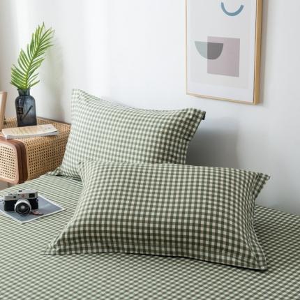 映爽 2022新款全棉印花格子系列单枕套一对 绿小格+浅绿