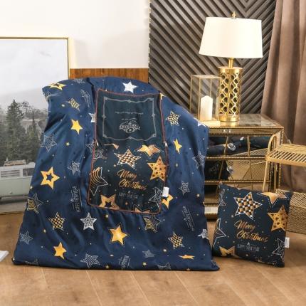 雷娜家居 2021新款短毛绒活性印花抱枕被 圣诞之星-被子款