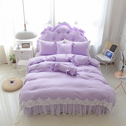 玉儿纺 韩版田园公主风床裙款欢乐颂（四色）四件套 紫色