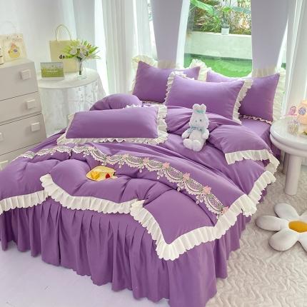 莉莉安2023新款韩版花边床裙四件套-花园系列 花园-可可紫