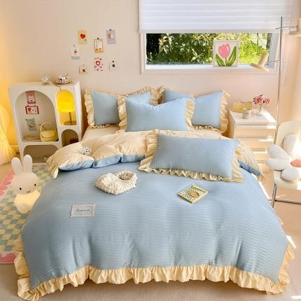 新款宽边韩版四件套三件套枕套床单被套网红小清晰可爱纯色双拼