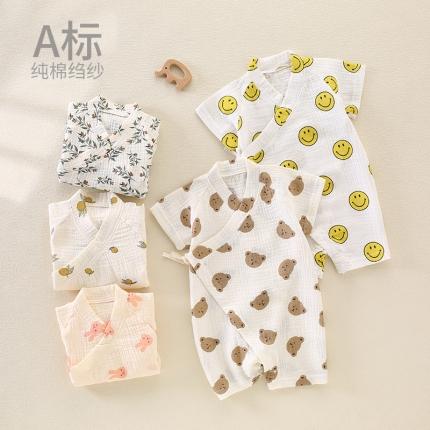 婴幼儿连体衣夏季薄款纯棉绉纱布短袖和尚服爬服宝宝哈衣睡衣和服