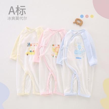 夏季薄款新生儿系带连体衣莫代尔撞色蝴蝶衣宝宝连身衣婴幼儿爬服
